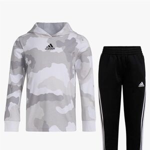 Adidas White and Gray Camo Hoodie with Black Pants